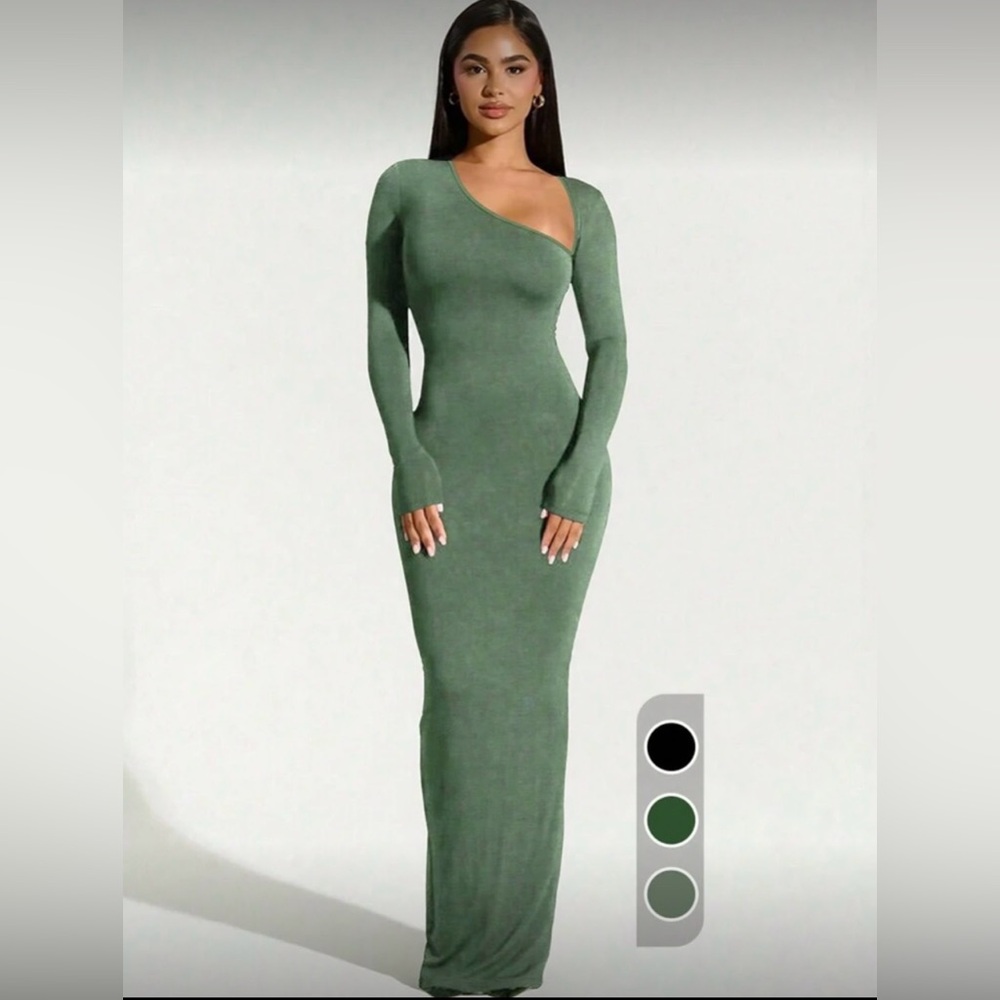 Chic One-Shoulder Green Dress